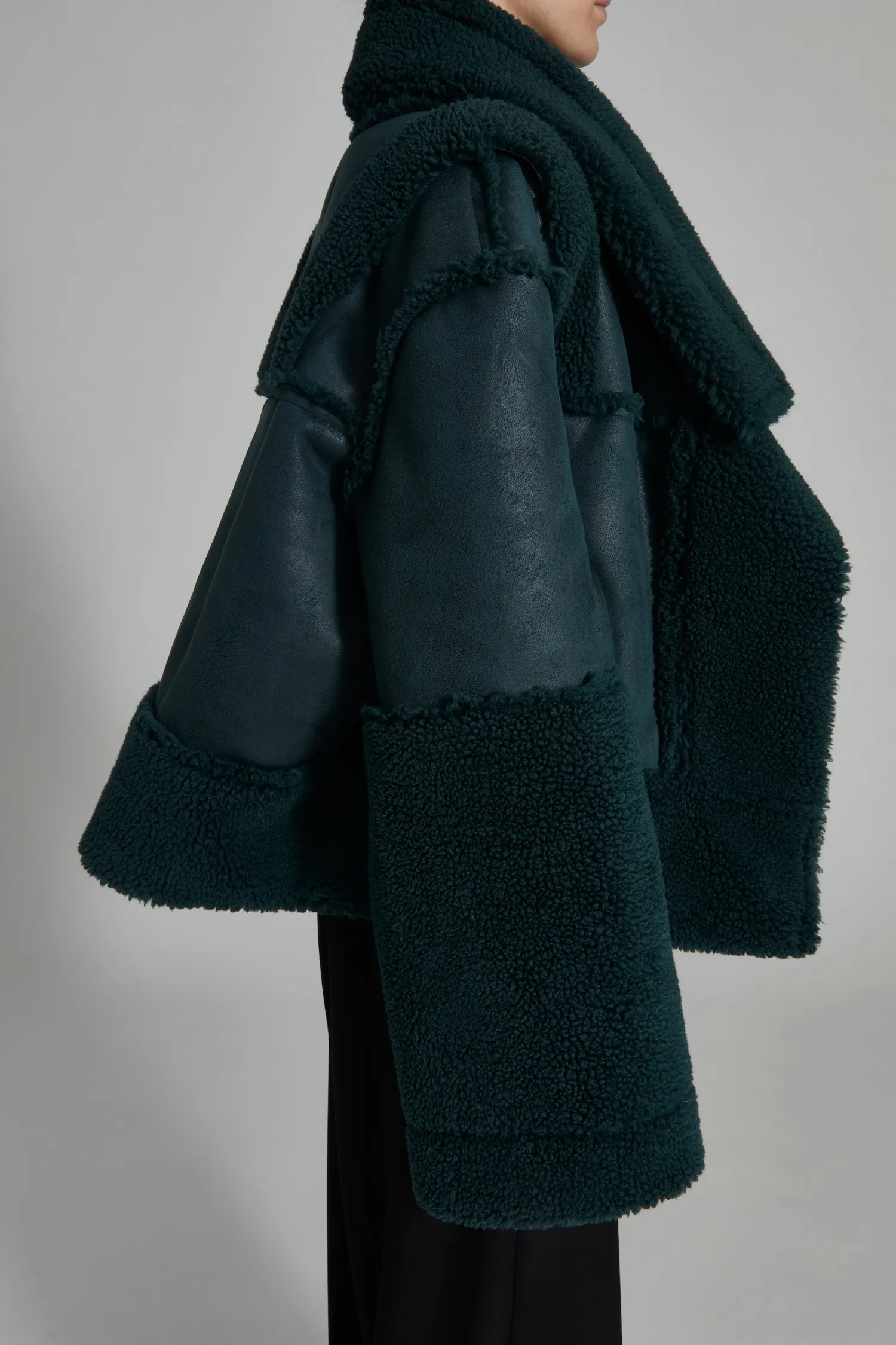 Marlise Shearling Moto Coat, Bottle Green