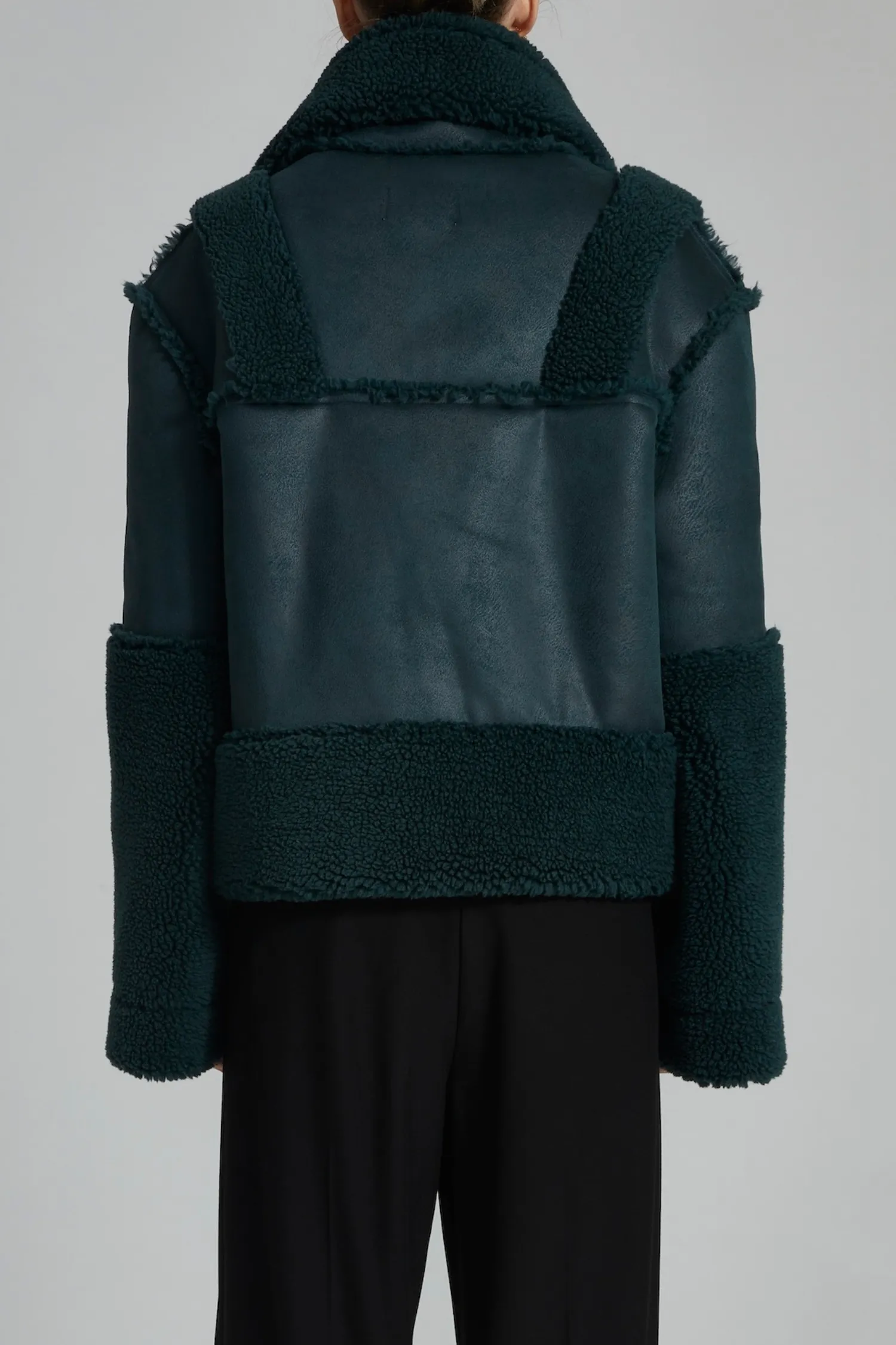 Marlise Shearling Moto Coat, Bottle Green