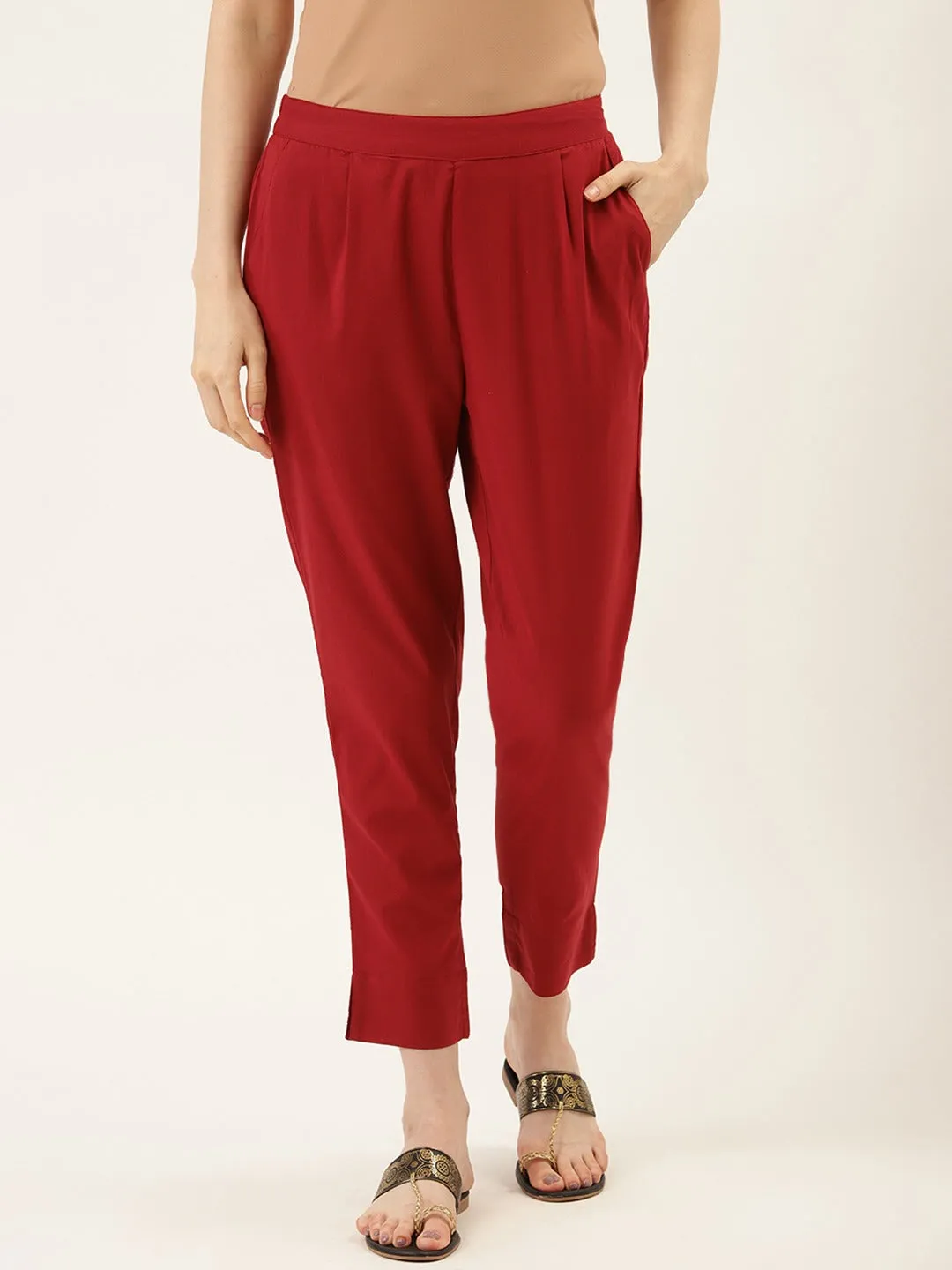 Maroon Ethnic Wear Cotton Pants