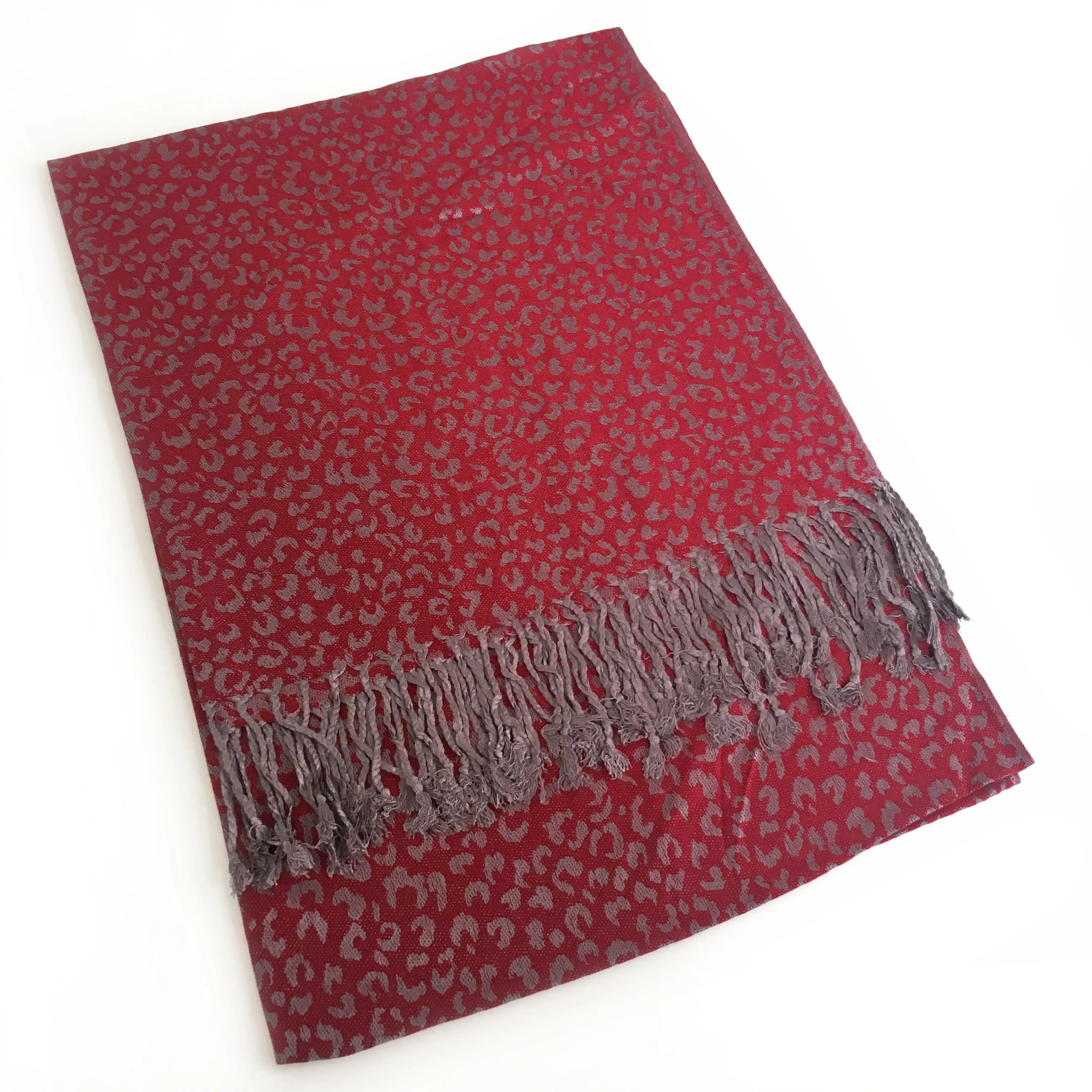 MAROON SMALL LEOPARD PRINT REVERSIBLE PASHMINA SHAWL SCARF