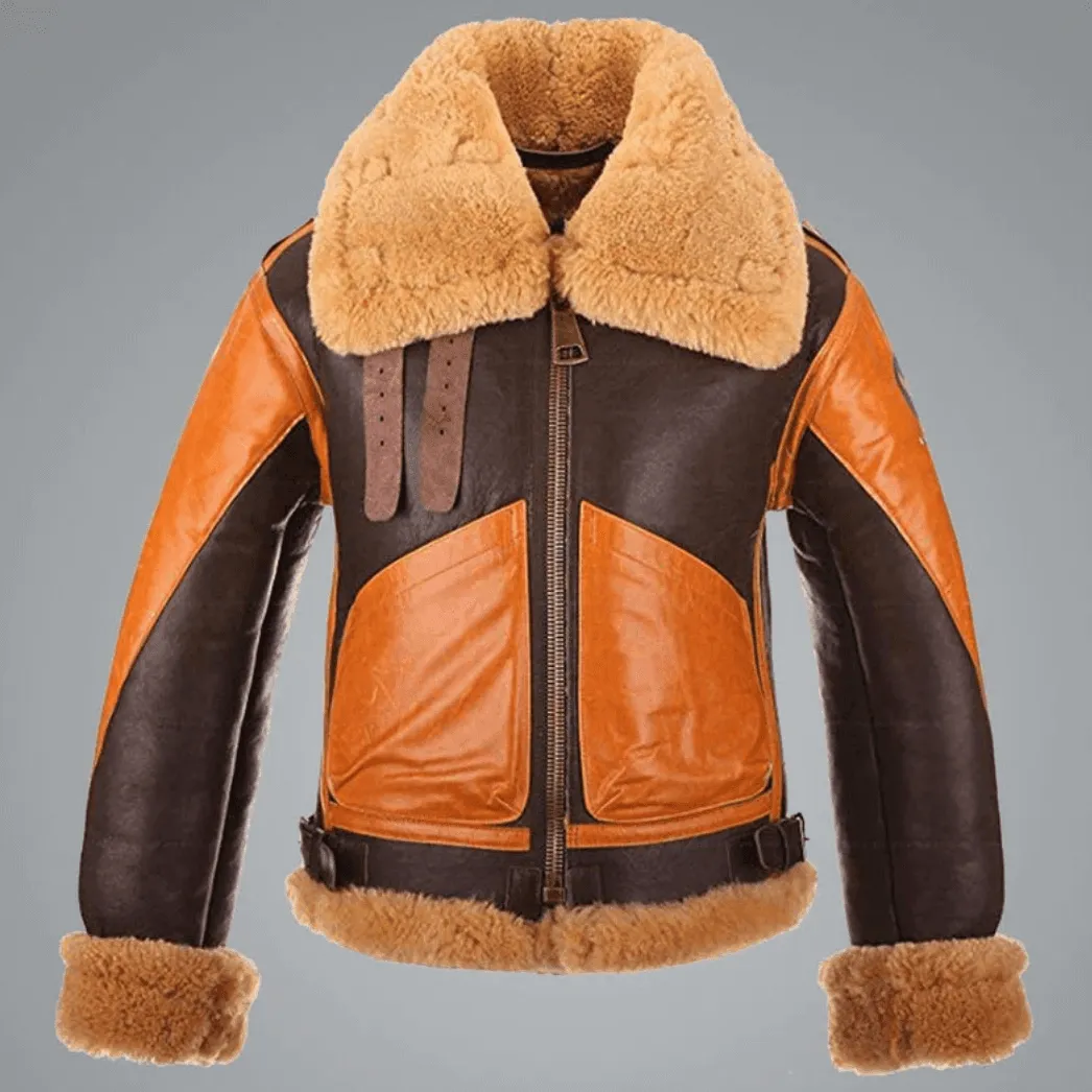 Mens Aviator RAF Orange Two Tone Leather Jacket