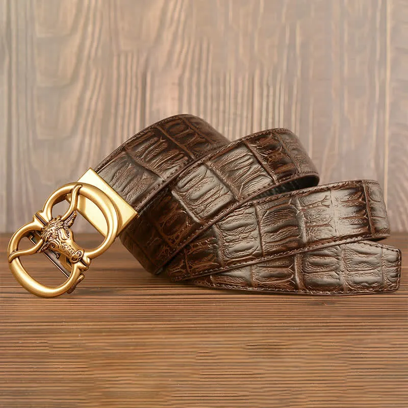 Men's Giant Ox Crocodile Pattern Leather Belt