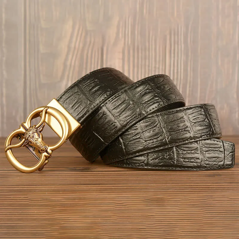 Men's Giant Ox Crocodile Pattern Leather Belt