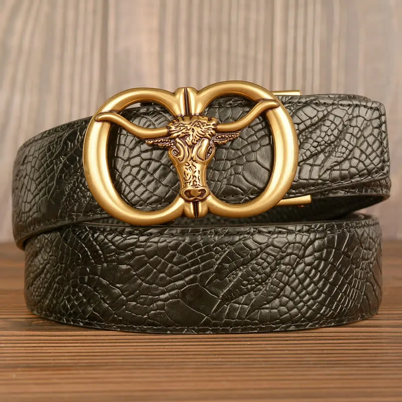 Men's Giant Ox Crocodile Pattern Leather Belt