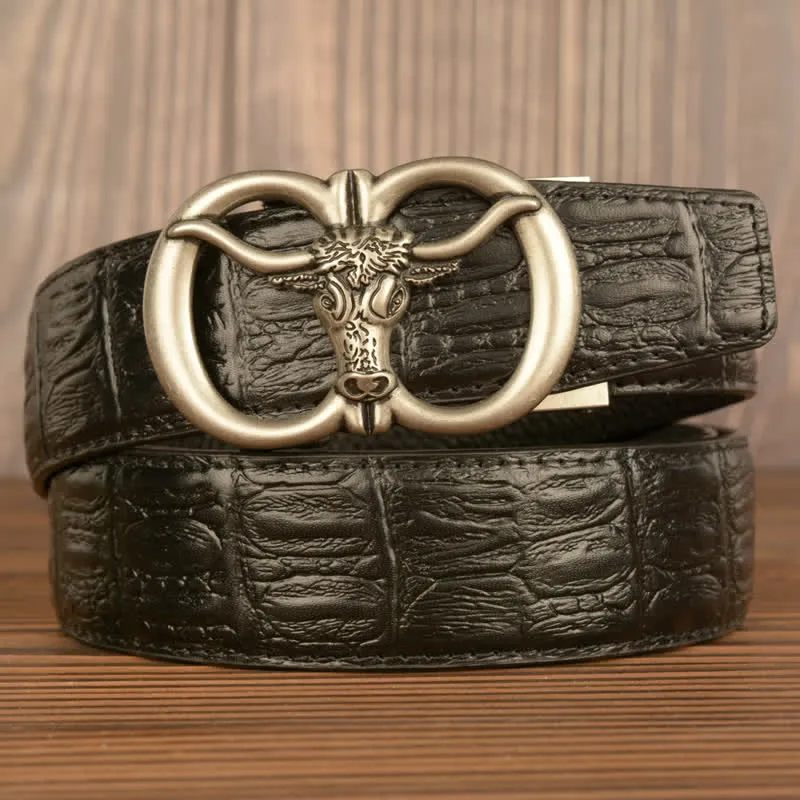 Men's Giant Ox Crocodile Pattern Leather Belt