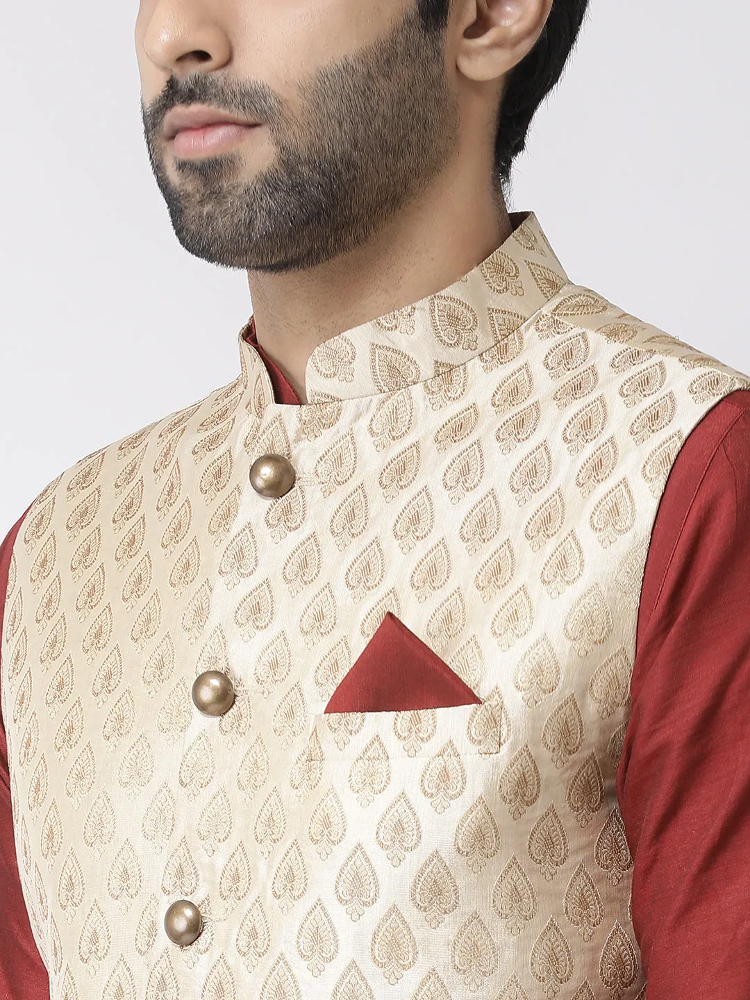 Men's Gold Kurta Jacket Churidar Set