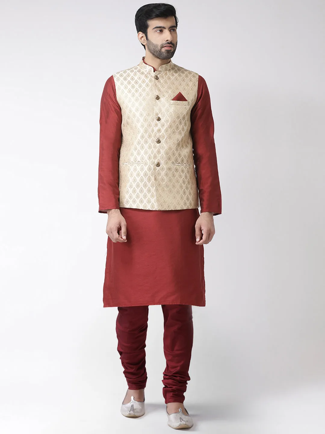 Men's Gold Kurta Jacket Churidar Set