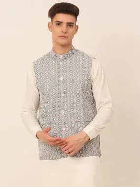 Men'S Grey Embroidered Nehru Jackets