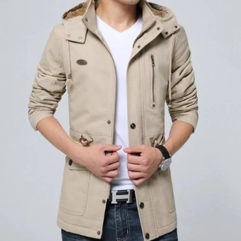 Mens Military Style Hooded Trench Coat