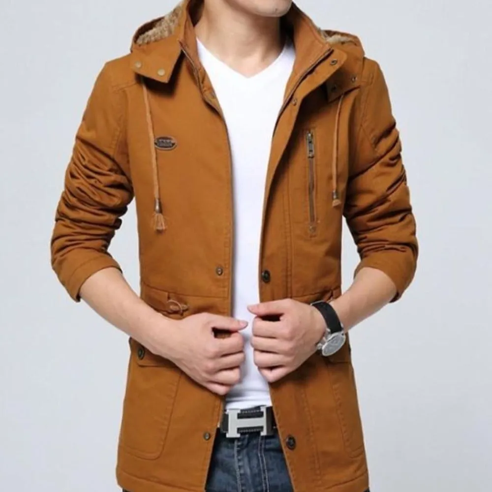 Mens Military Style Hooded Trench Coat