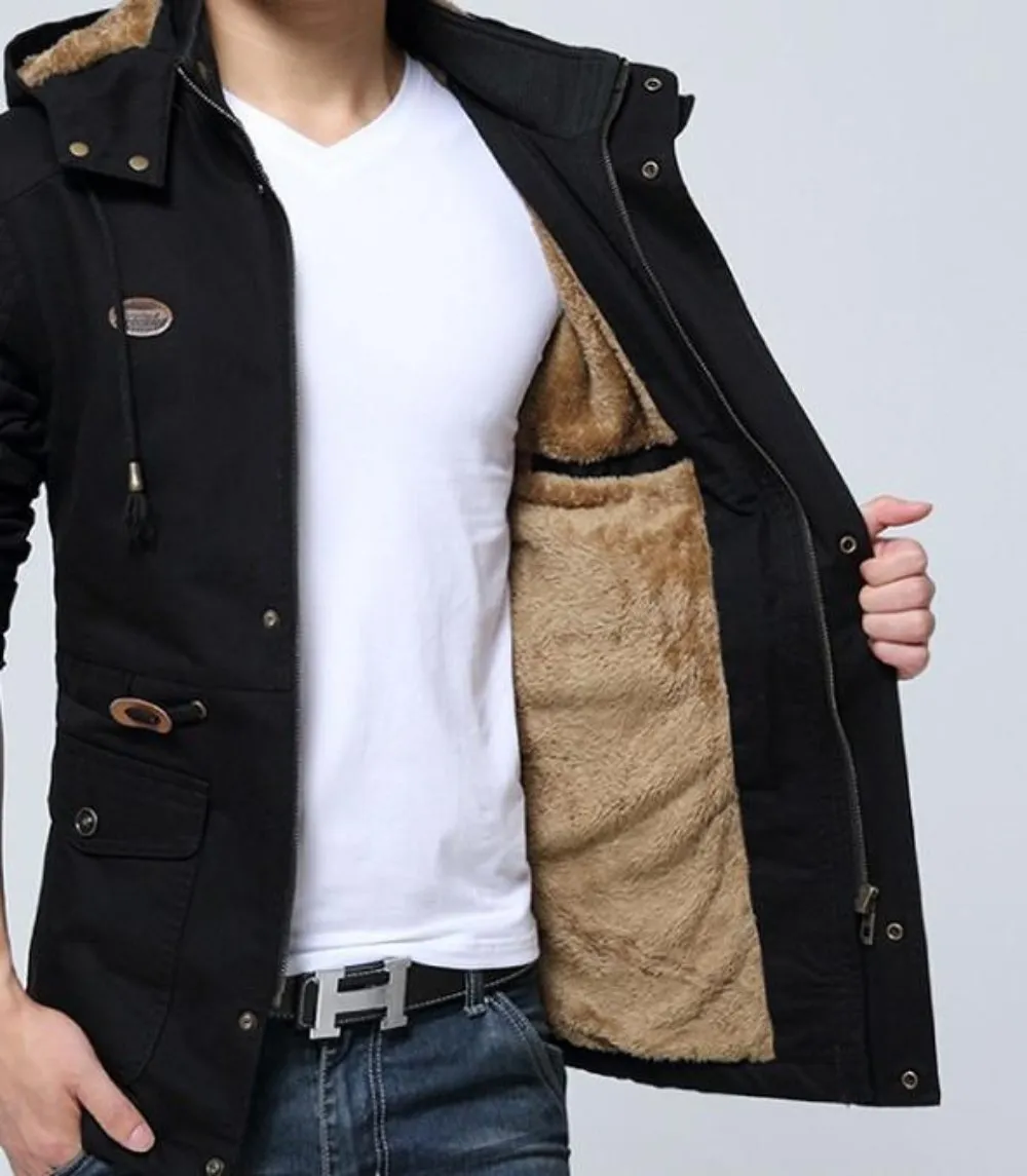 Mens Military Style Hooded Trench Coat