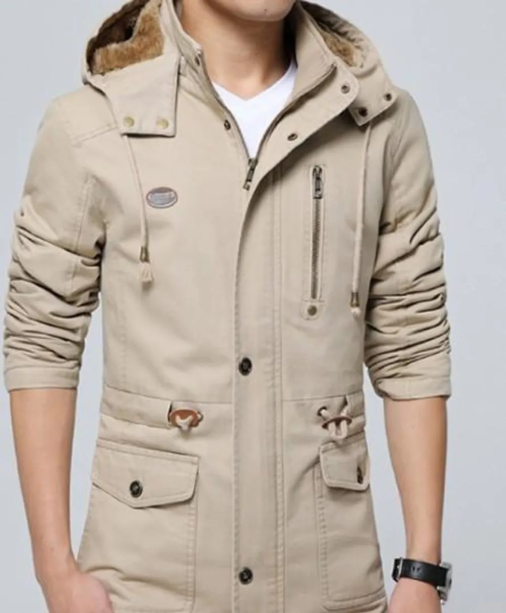 Mens Military Style Hooded Trench Coat