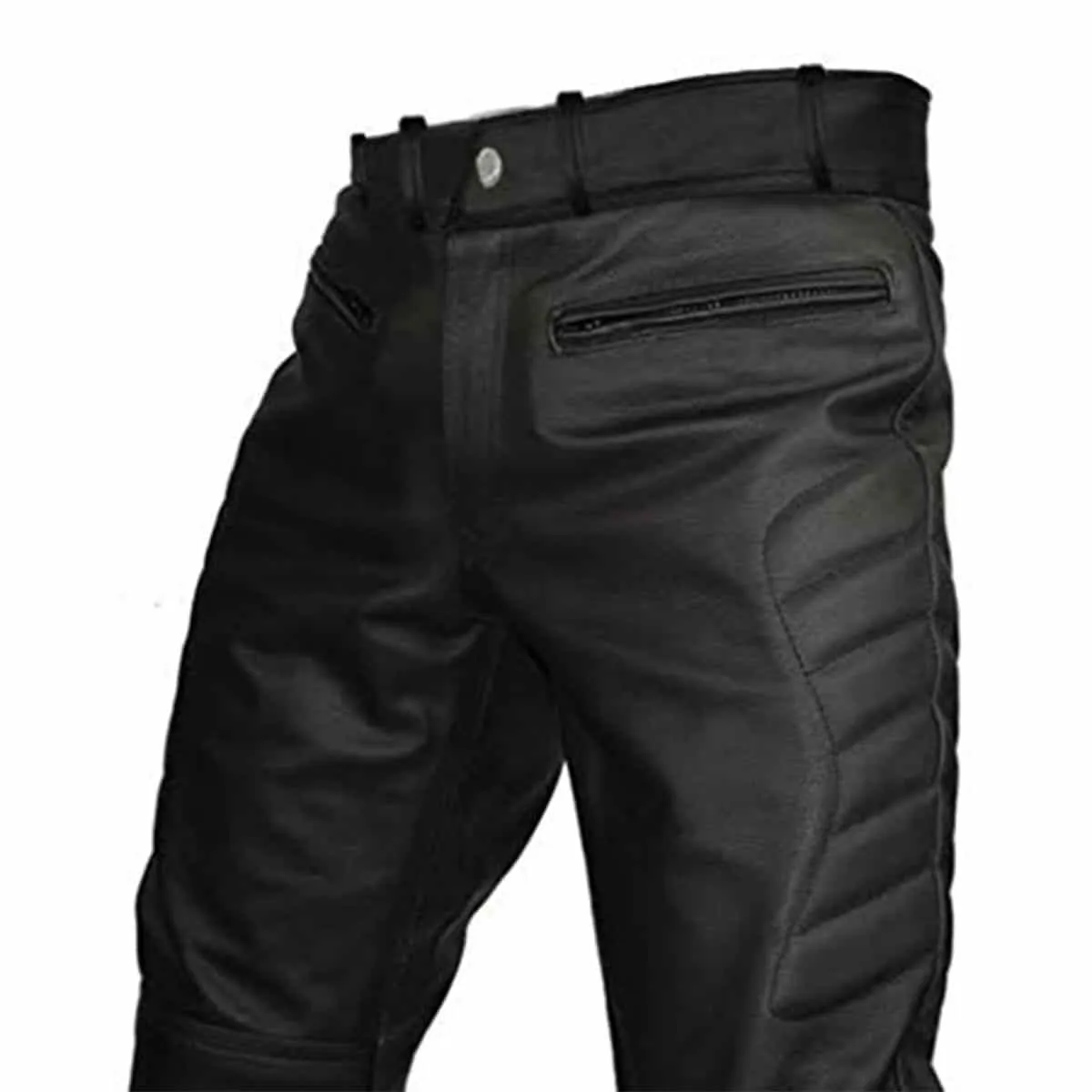 Mens Motorcycle Bikers Style Black Leather Pants Jeans Trousers - Jeans3