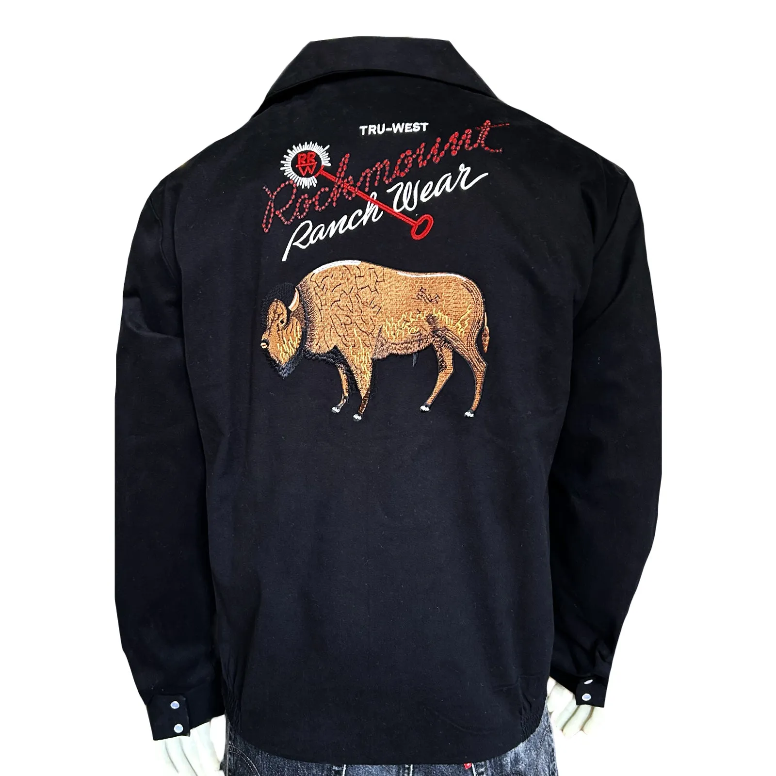 Men's Vintage Black Suede Cloth Western Bolero Jacket with Bison Embroidery