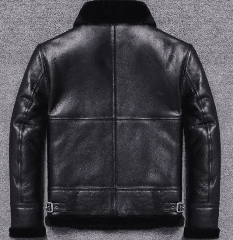 Mens Winter Shearling Fur Black Leather Jacket