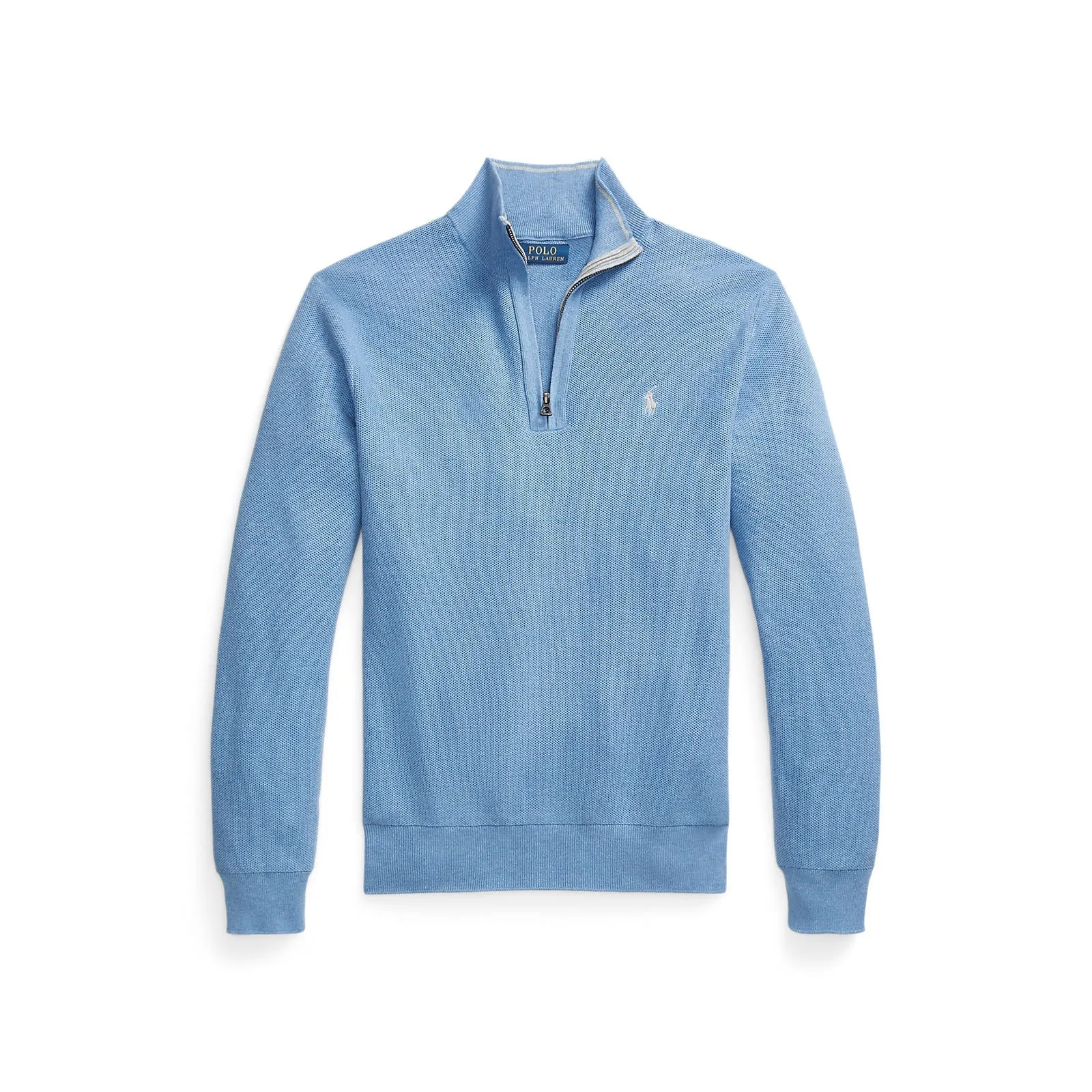 Mesh-Knit Cotton Quarter Zip  - Summer Blue