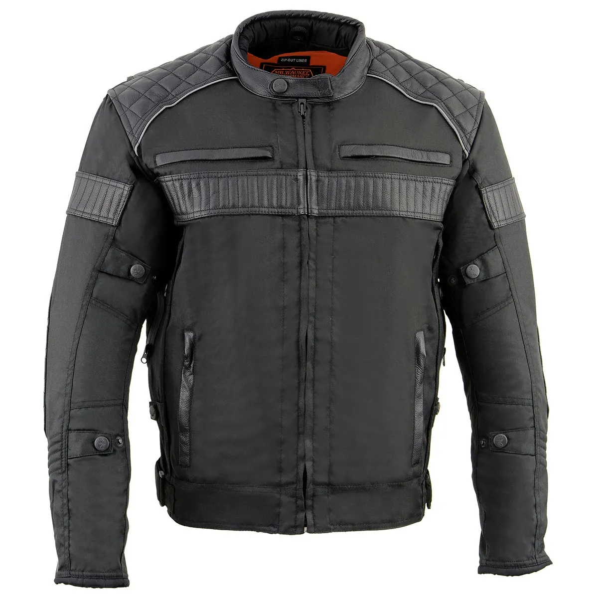 Milwaukee Leather MPM1735 Men's Black Textile Scooter Jacket with Leather Trim