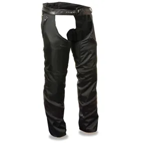 Milwaukee Leather MPM5705 Men's Black Vented Textile Chaps with Leather Trim and Snap Out Liner