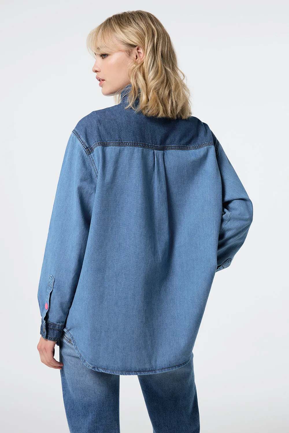 Mixed Wash Indigo Oversized Denim Shirt