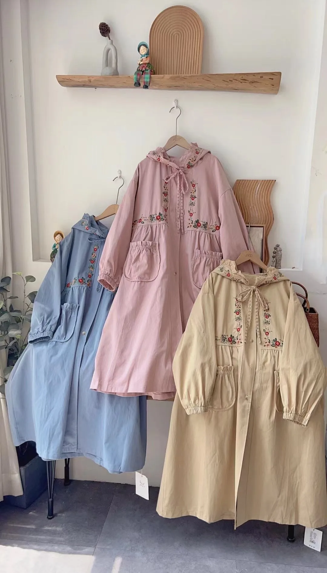 Mori Kei Embroidery Hooded Trench Jacket