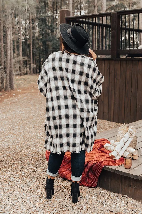 Morning Harvest Plaid Poncho In White Curves