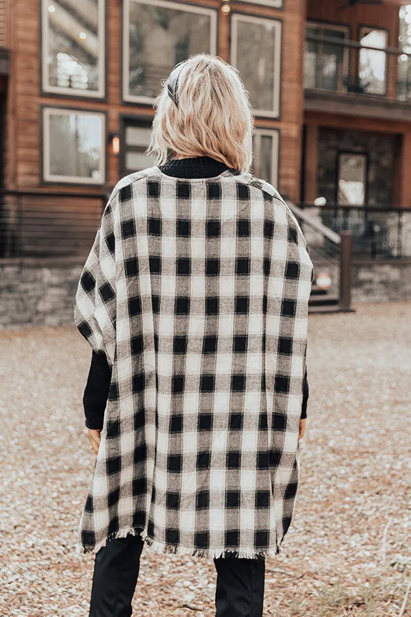 Morning Harvest Plaid Poncho In White