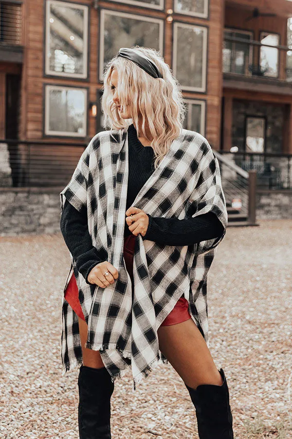 Morning Harvest Plaid Poncho In White