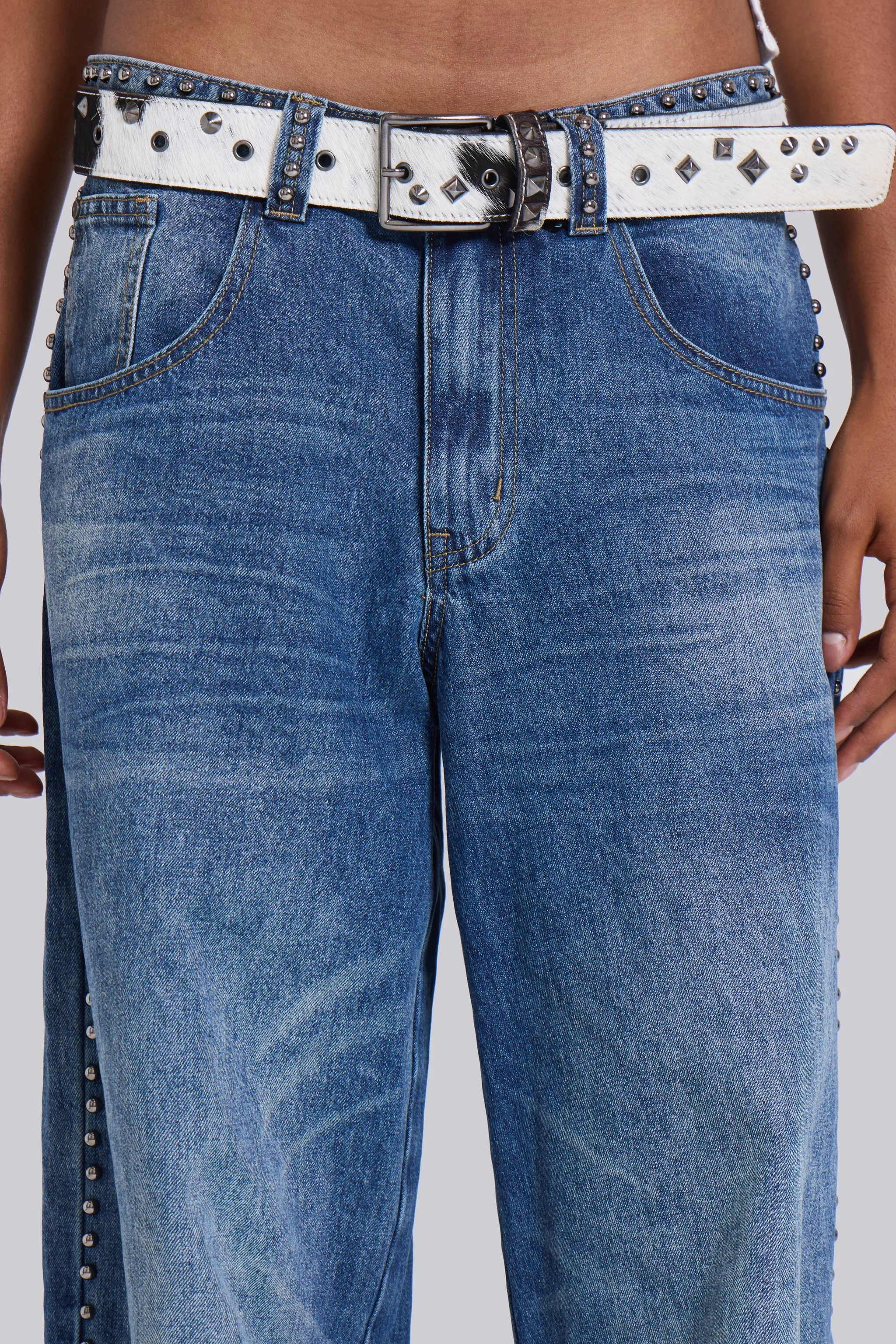 Nailed Studded Colossus Jeans in Vintage Blue Wash