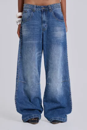 Nailed Studded Colossus Jeans in Vintage Blue Wash