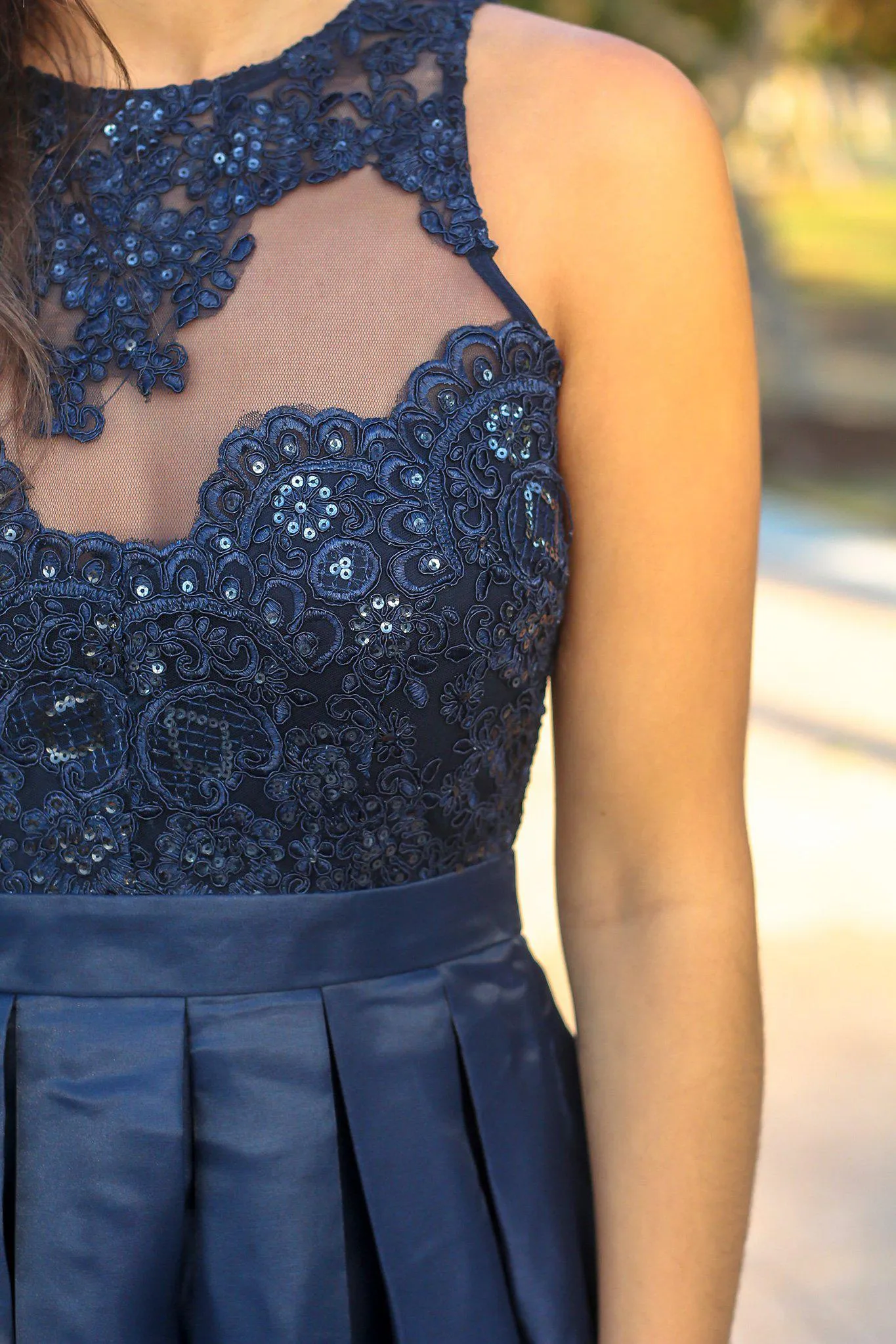 Navy Maxi Dress with Mesh Embroidered Top