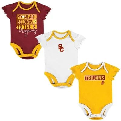 New - NCAA USC Trojans Infant Girls' 3pk Bodysuit Set - 0-3M