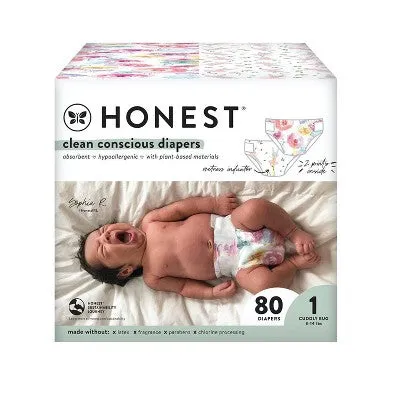 New - The Honest Company Clean Conscious Disposable Diapers Tutu Cute & Rose Blossom - Size 1 - 80ct