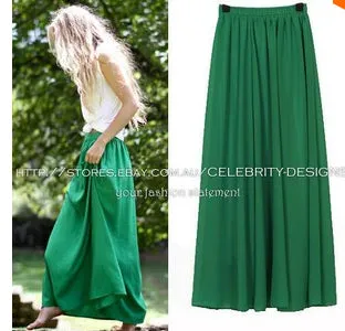 New Women Long Skirt 18 Color Pastel Candy Coloured Pleated Chiffon Maxi Skirts 2017 Beach Boho Summer Skirts Faldas Saia