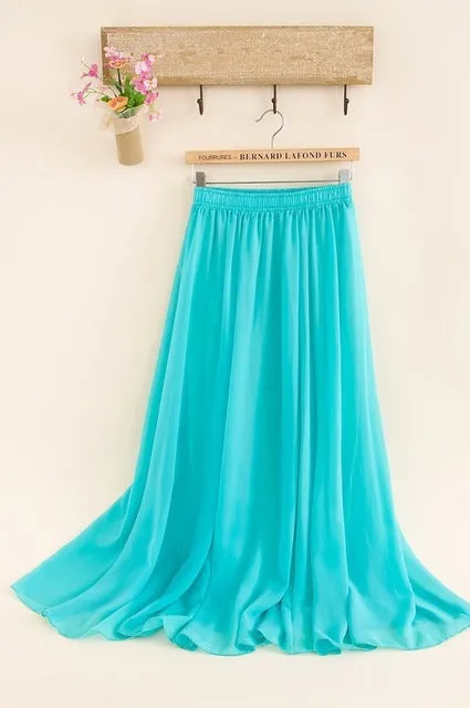 New Women Long Skirt 18 Color Pastel Candy Coloured Pleated Chiffon Maxi Skirts 2017 Beach Boho Summer Skirts Faldas Saia