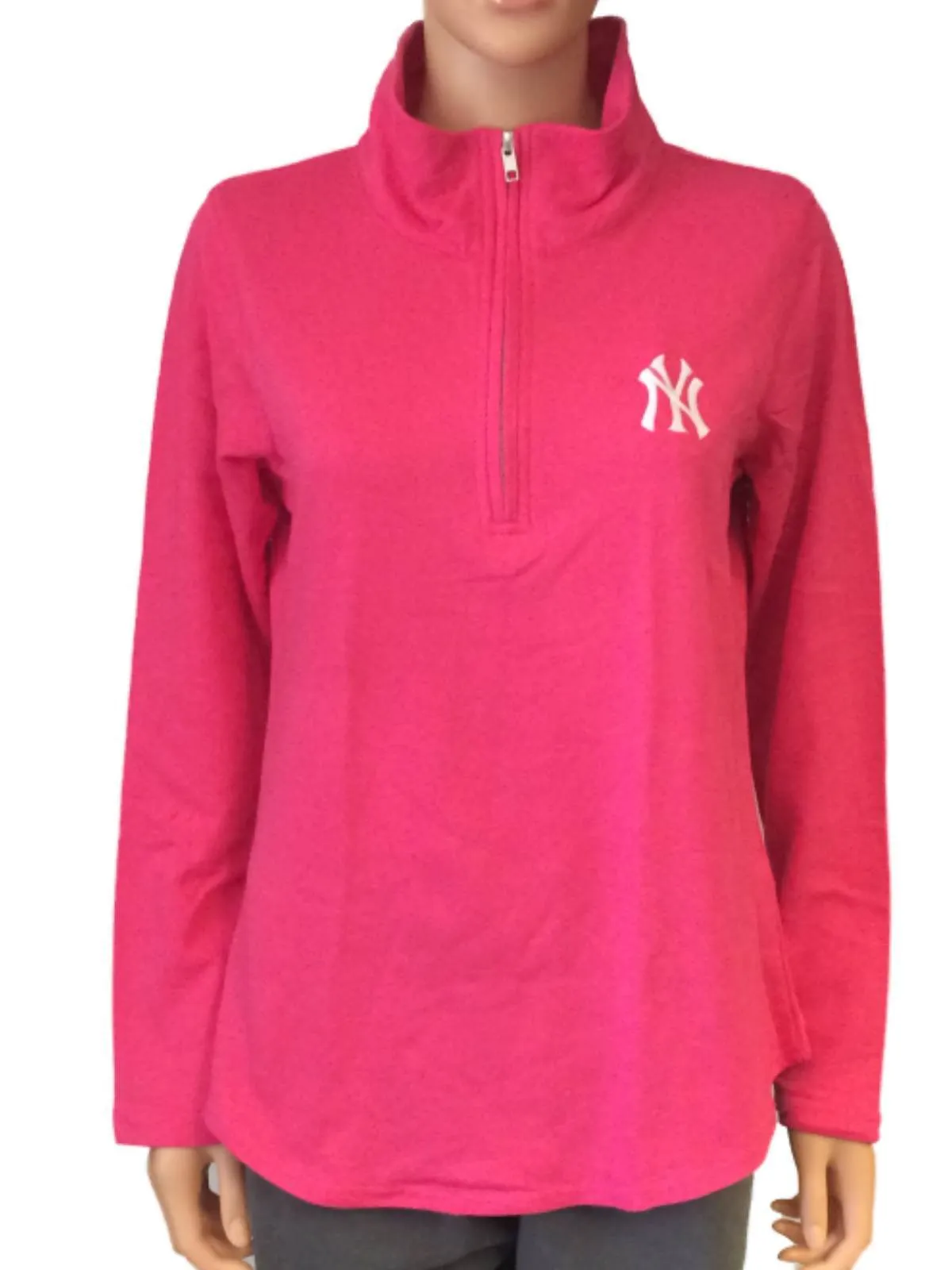 New York Yankees SAAG Women Pink 1/4 Zip Lightweight Pullover Jacket