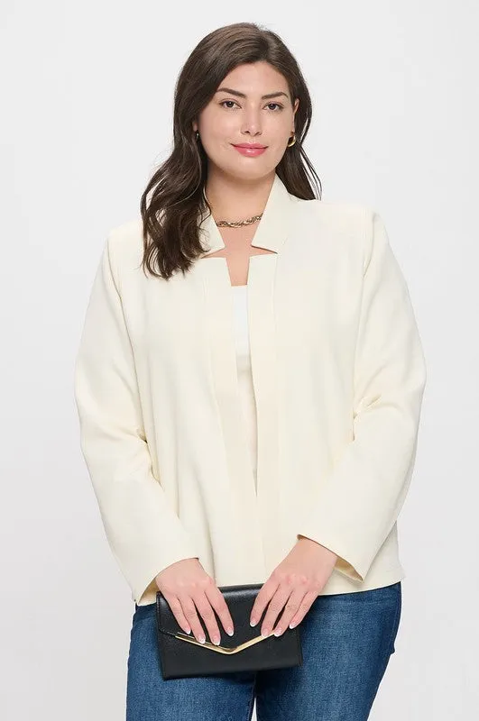 Notch Collar Long Sleeve Blazer - Ivory