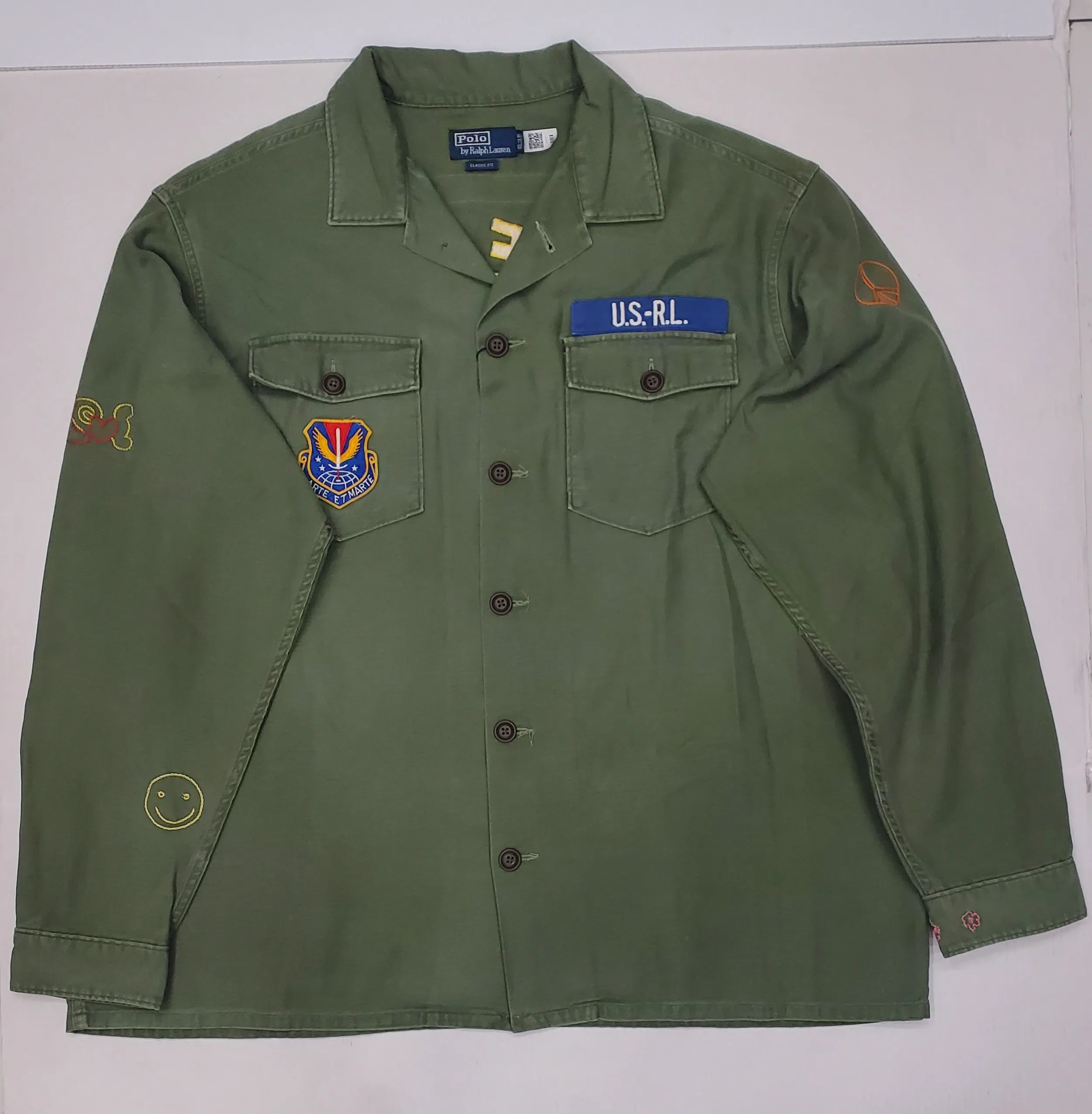 Nwt Polo Ralph Lauren Peace Love Polo Embroidered Classic Fit Army Shirt