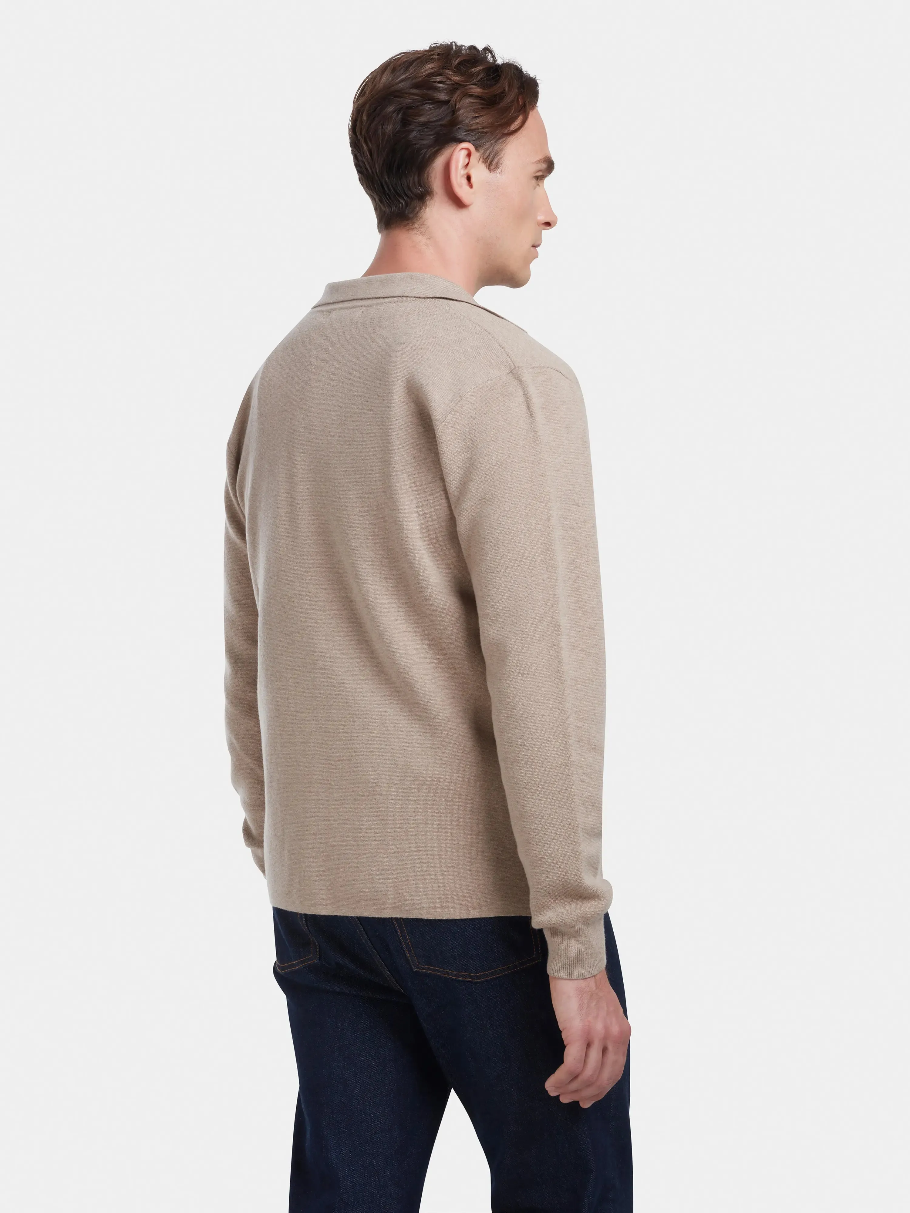 Oatmeal Merino Knit Polo Shirt