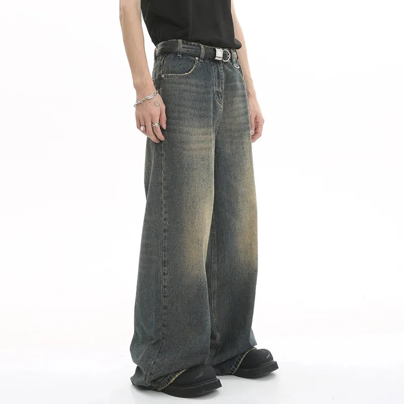 Old Male Pants Summer Blue Washed Men Denim Straight Casual Menwear Loose Wide Leg Trousers 2024 New Fashion Jeans