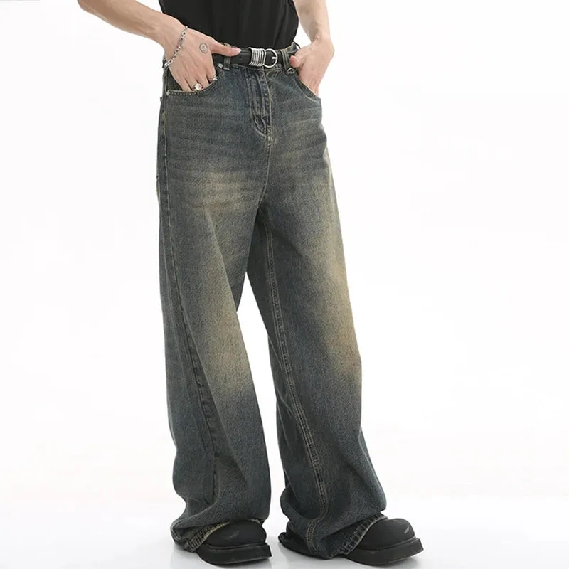 Old Male Pants Summer Blue Washed Men Denim Straight Casual Menwear Loose Wide Leg Trousers 2024 New Fashion Jeans