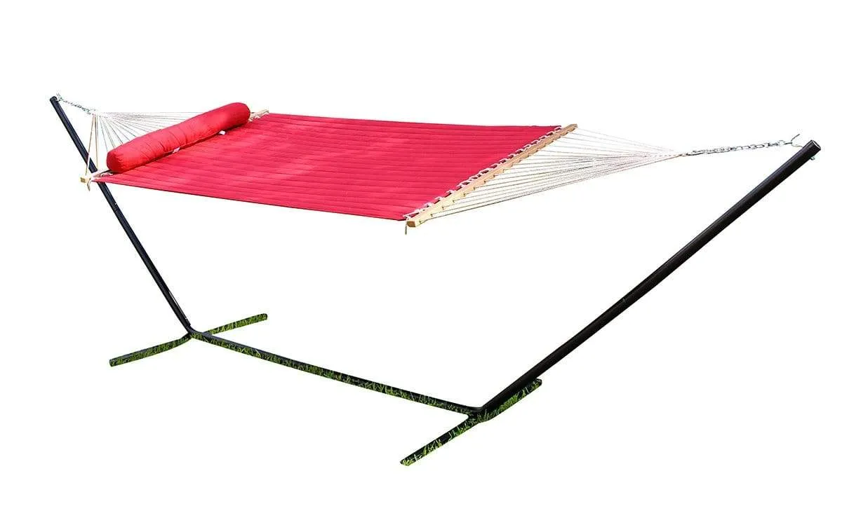 Olefin Double Quilted Hammock with Matching Pillow with 3-Beam Stand