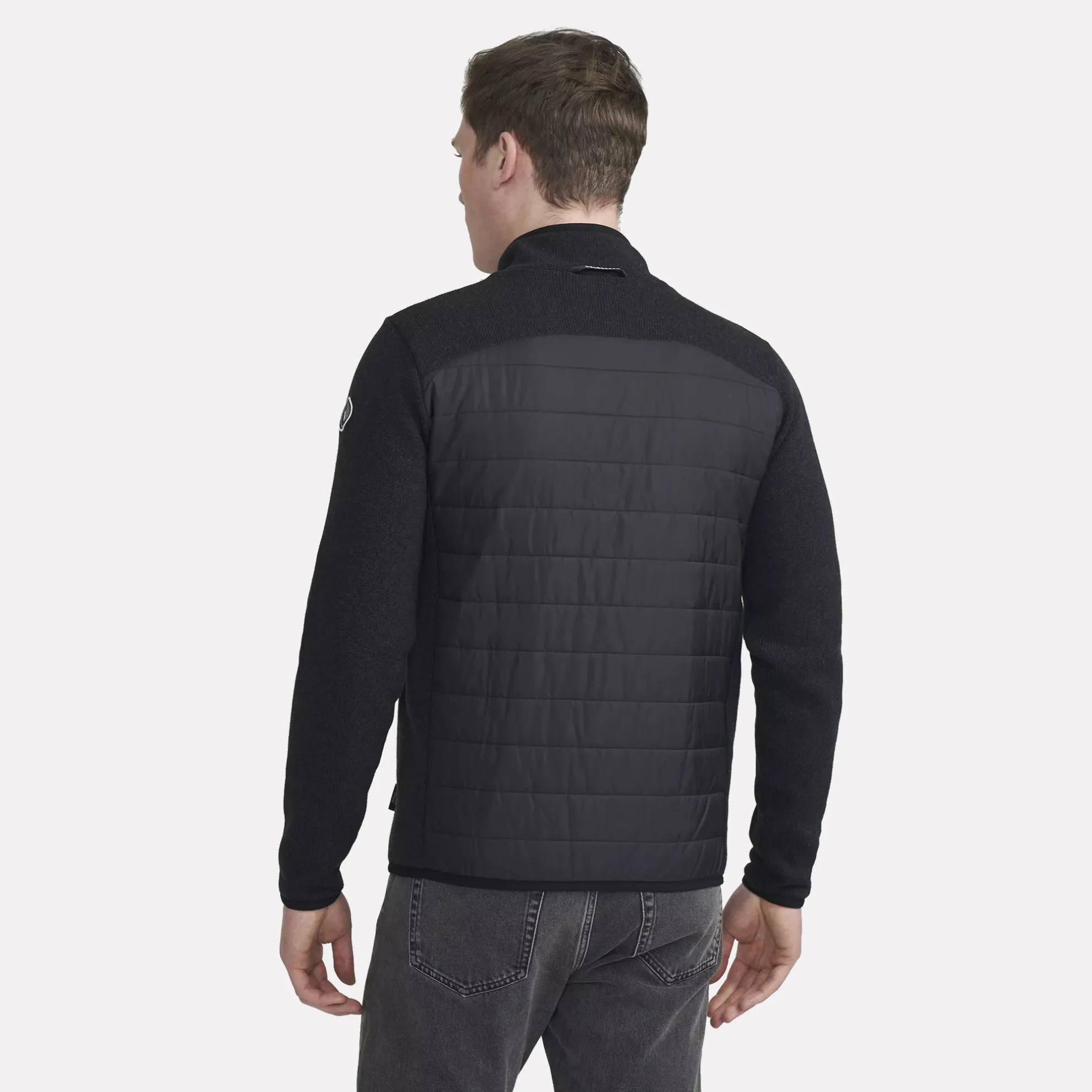 Peder Full-zip Knitted Windproof Jacket in Cotton / Black Melange