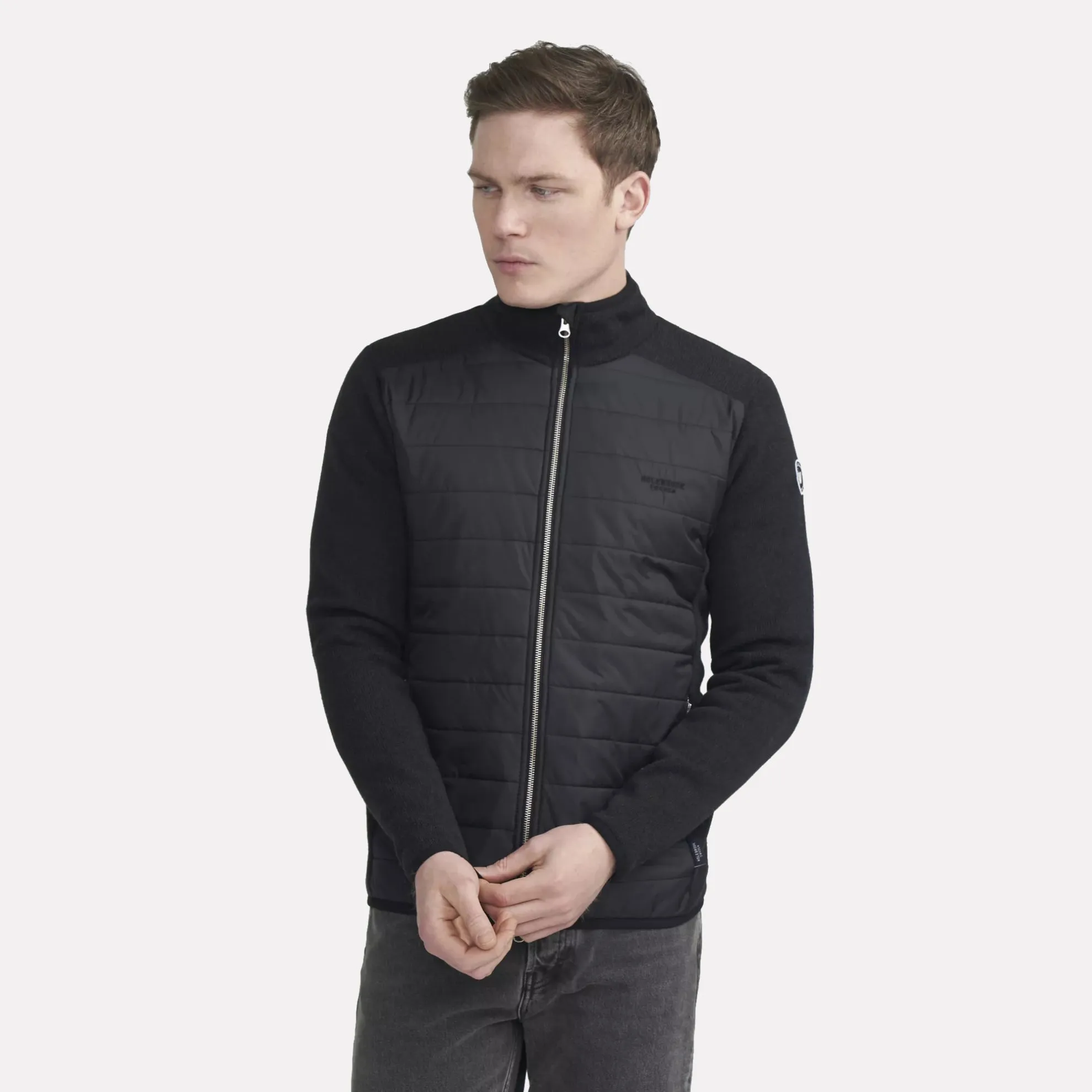 Peder Full-zip Knitted Windproof Jacket in Cotton / Black Melange