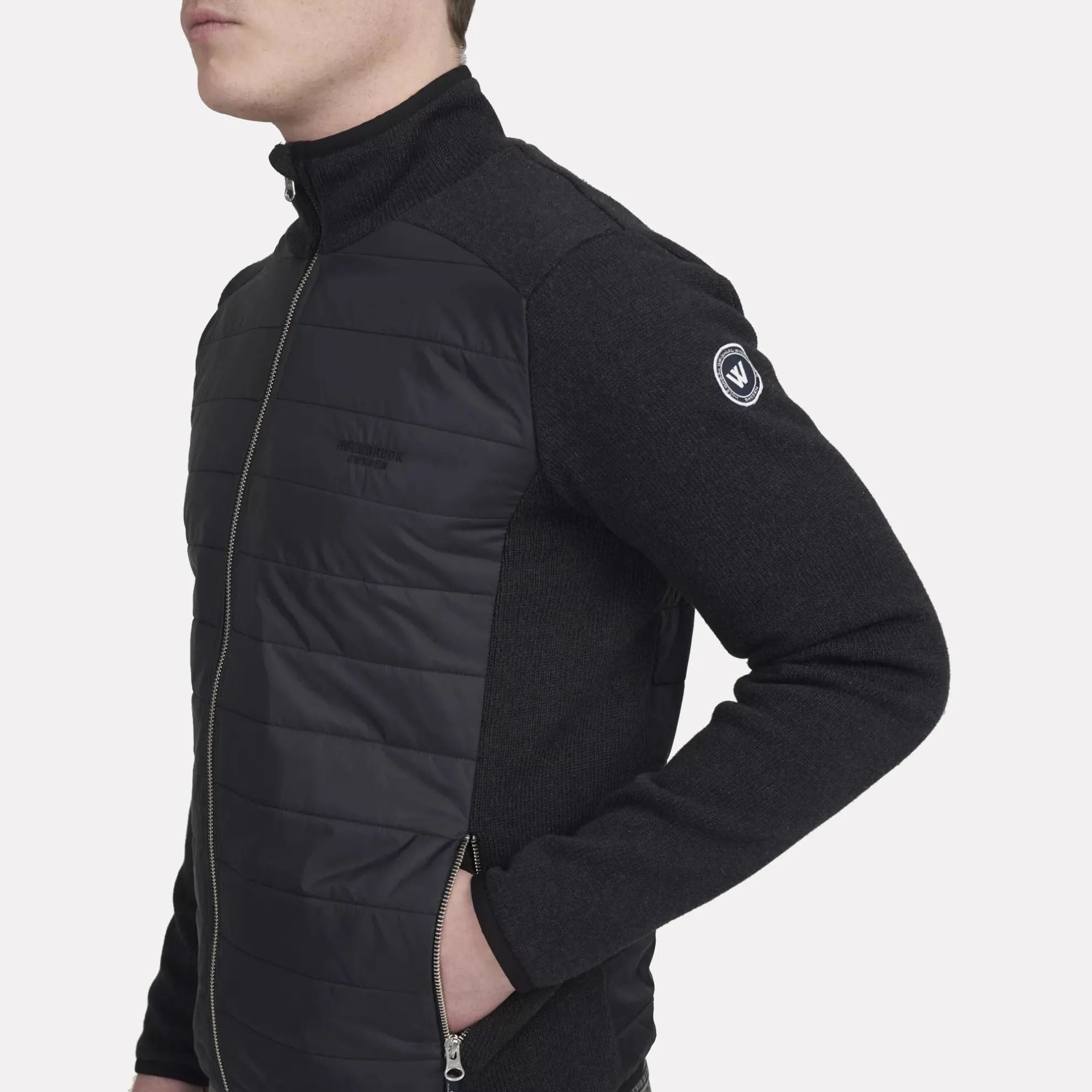 Peder Full-zip Knitted Windproof Jacket in Cotton / Black Melange