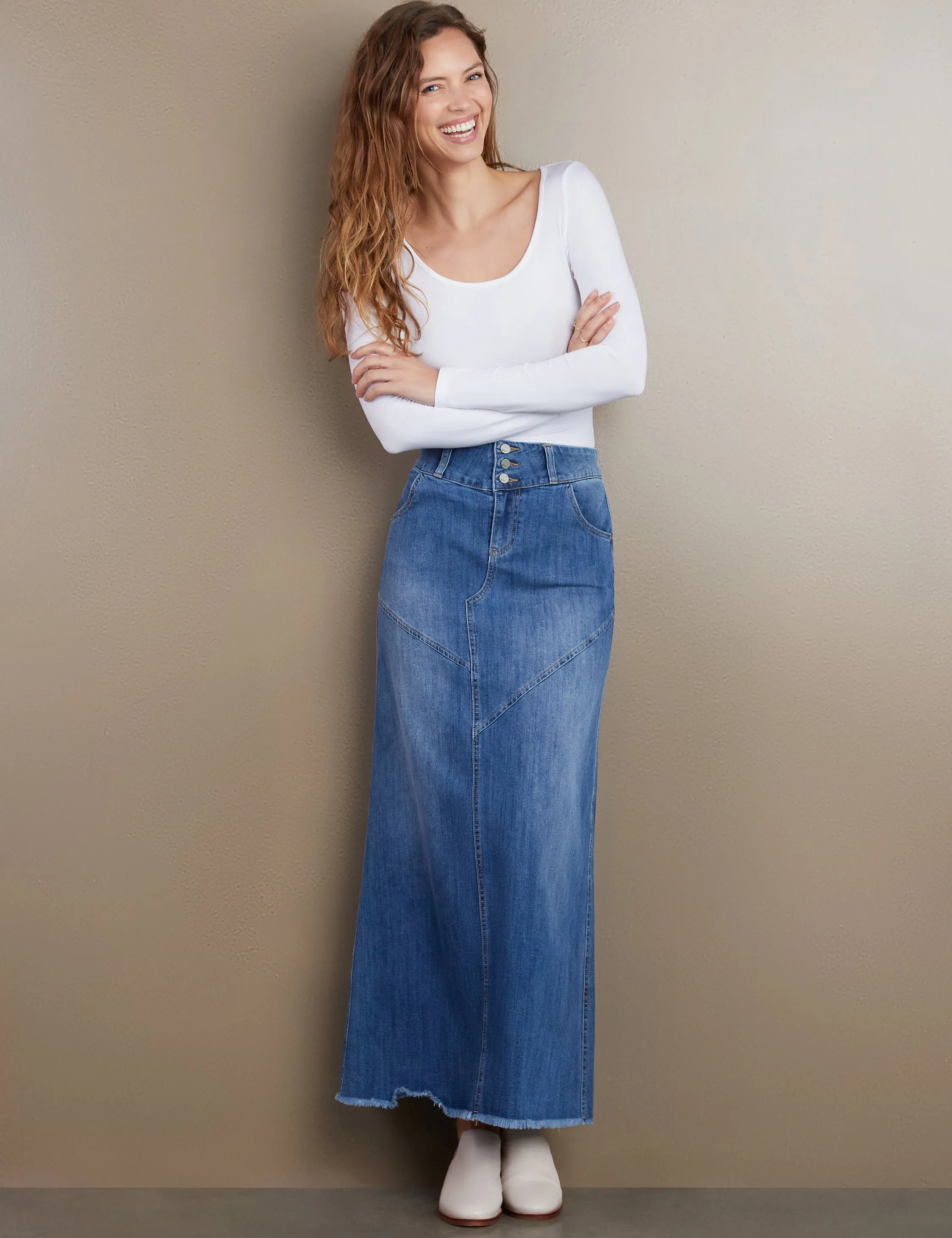 Pieced Denim Maxi Skirt