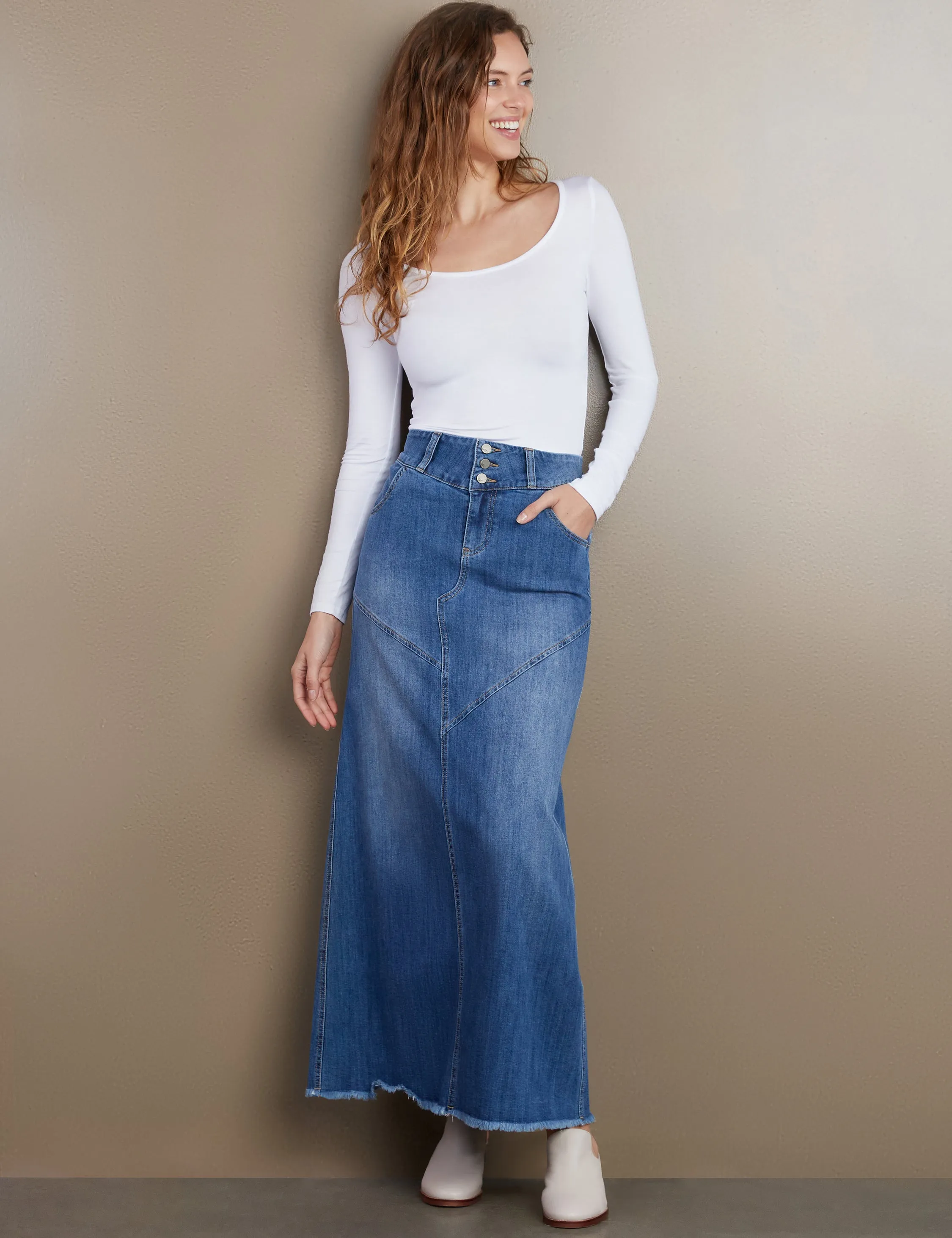 Pieced Denim Maxi Skirt