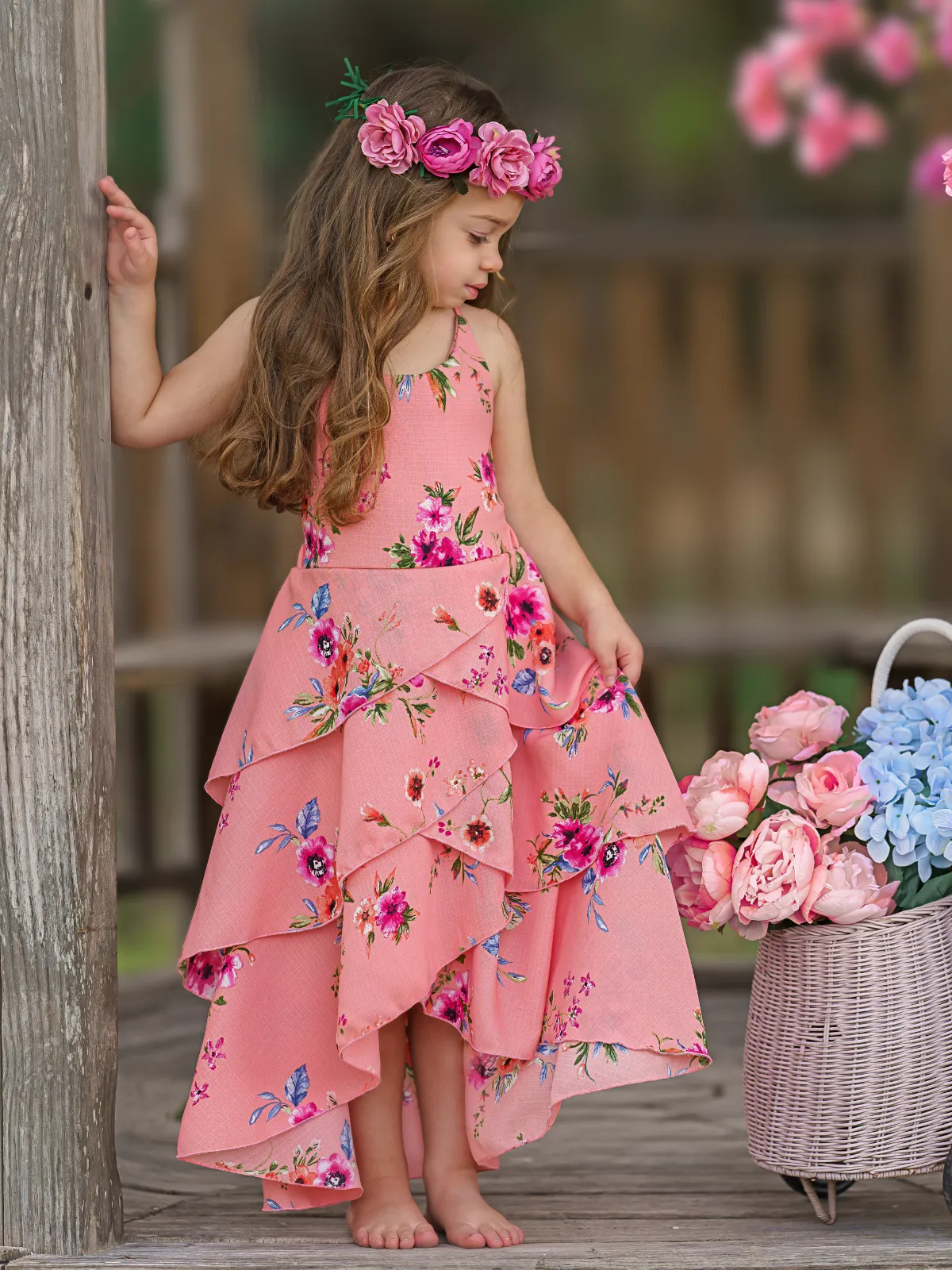 Pretty Petal Coral Floral Tiered Dress