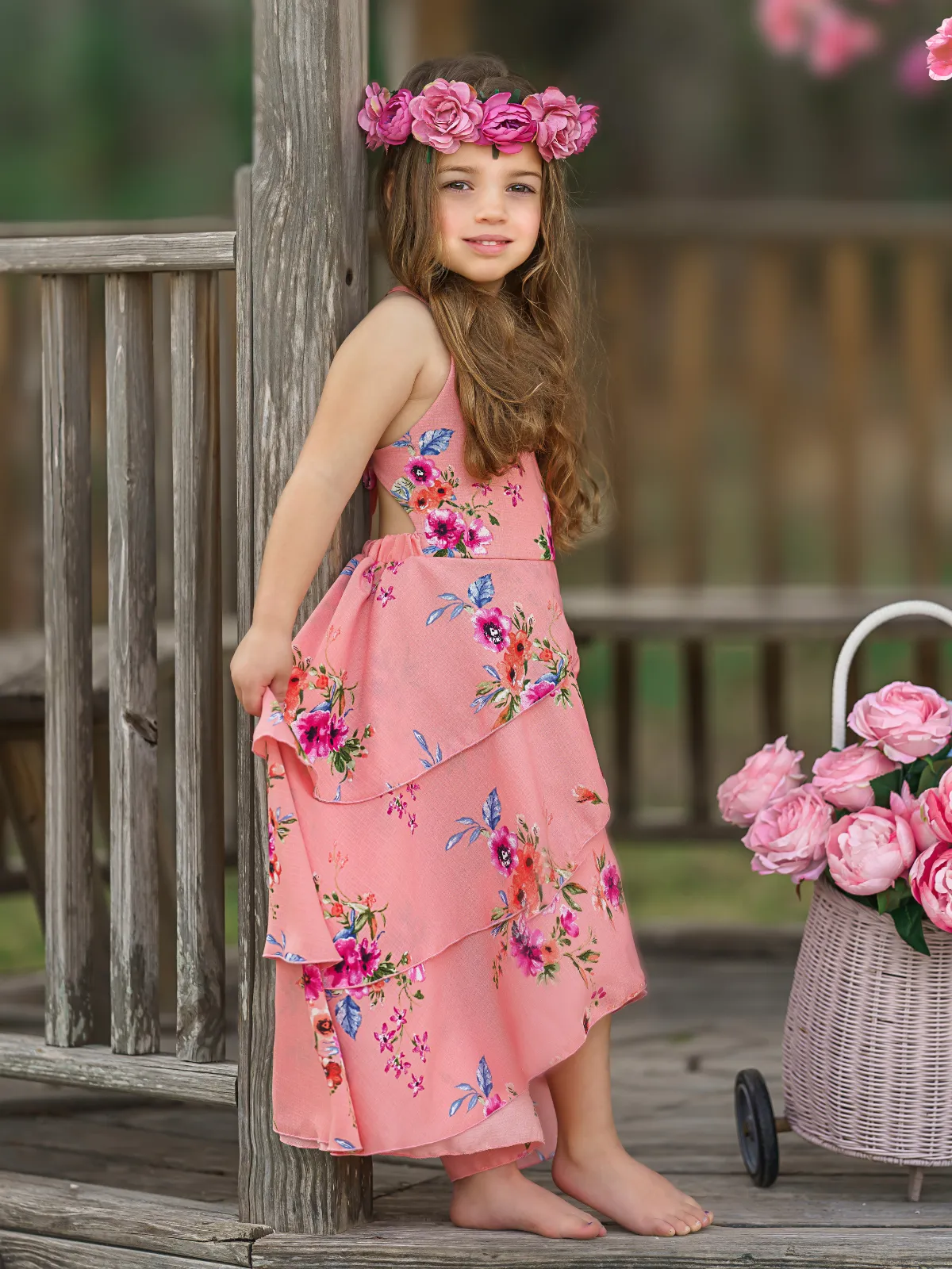 Pretty Petal Coral Floral Tiered Dress