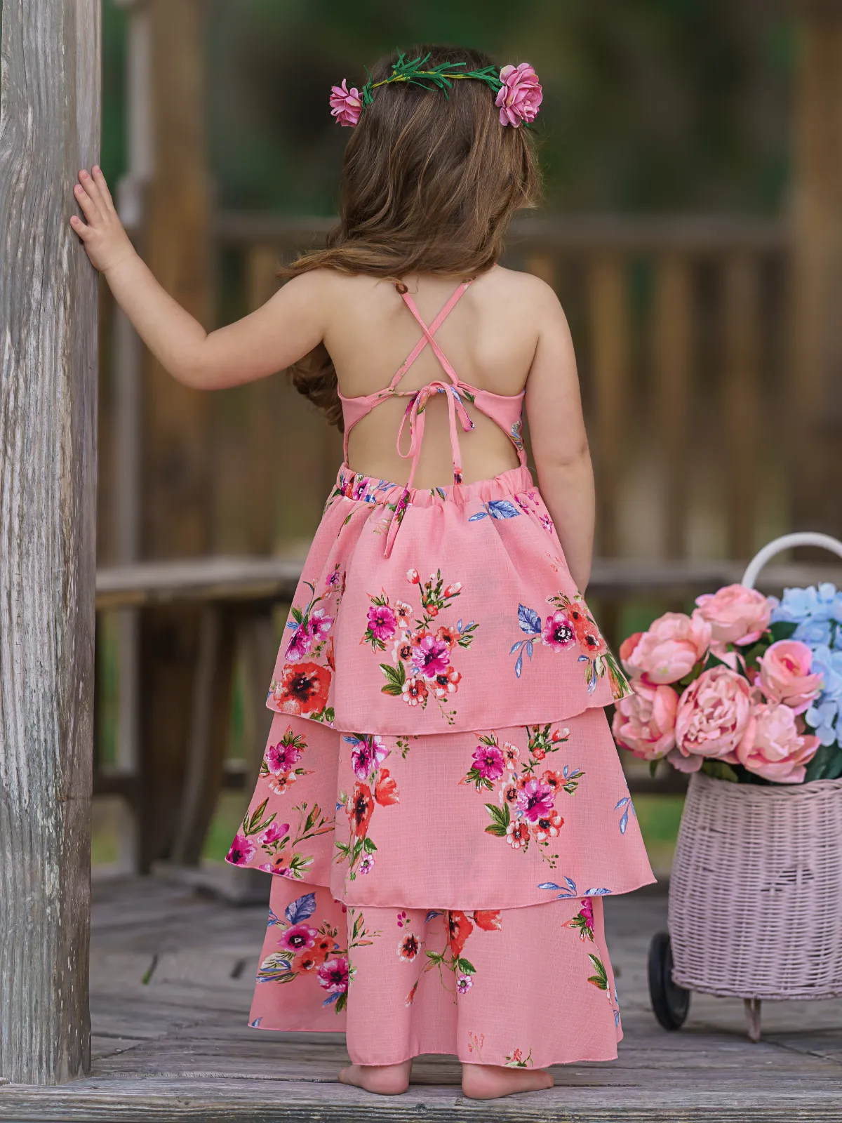 Pretty Petal Coral Floral Tiered Dress