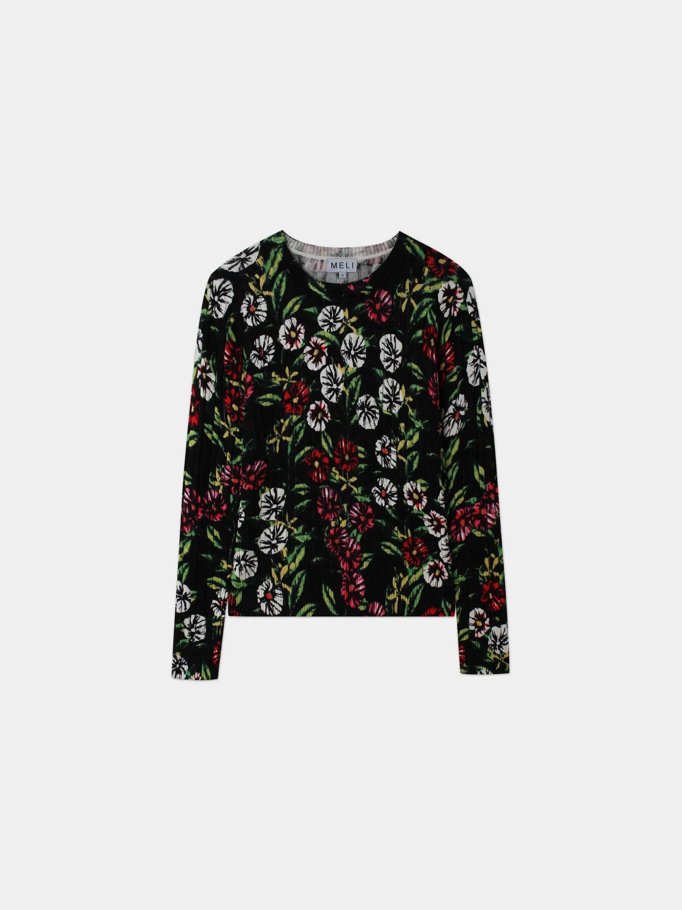 Printed Cable Knit Sweater-Tea Time Floral